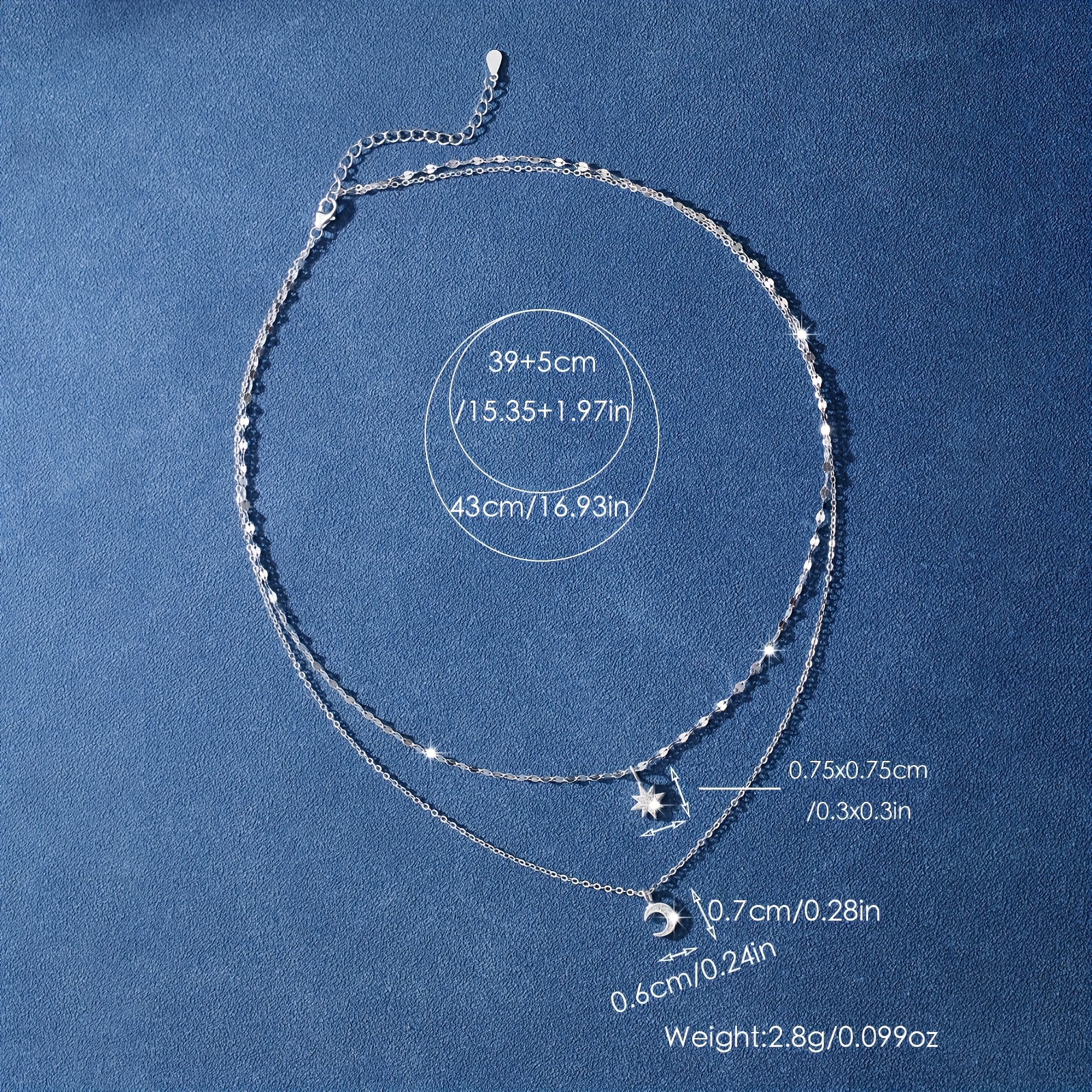 Rhinestones Inlaid Star and Moon Theme Layered Necklace, Gift for Teens